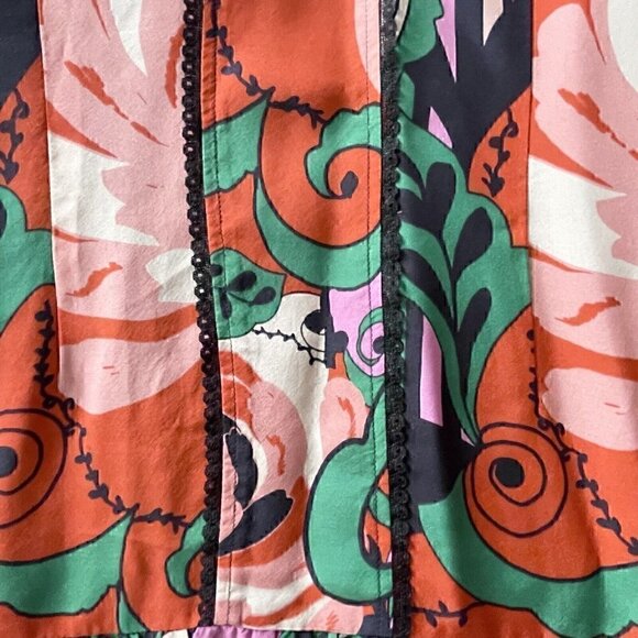 Silk Odille 3/4 Sleeve Floral Multicolor Tier Tunic Black Lace Trim Women’s 8 - Picture 11 of 14